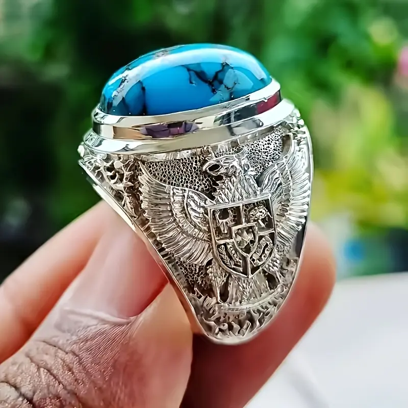 Hot Selling Turquoise Knife-Shaped Classic Band Ring for Men - Bird Shaped Religious Motif Eagle Arc Design Costume Jewelry Ring, Bird Shaped Rings, Classic Band Rings