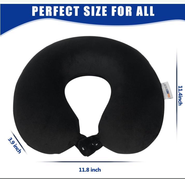 SAIREIDER Travel Pillow 100% Pure Memory Foam Travel Neck Pillow, Airplane Pillow for Traveling、Car、Home、Office，Washable Cover（Black）
