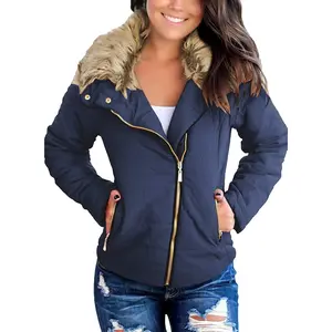 Luvamia Women Parka Coat Pockets Quilted Puffer Jacket with Faux Fur Lapel, Size S-2XL luvamia