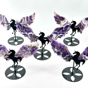 【Higher Crystal】1 count  Majestic Amethyst Winged Unicorn Sculpture | Unique Crystal Decor | Fantasy Home Accent