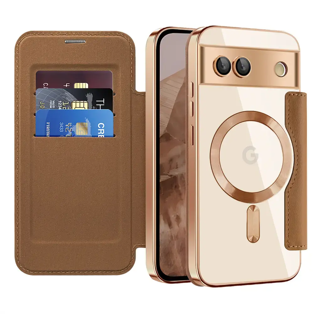 Luxury Leather Wallet Card Clip Magnetic Clear Phone Case for Pixel 11 10 9 Pro XL 11A Plating Wireless Charge Flip Cover
