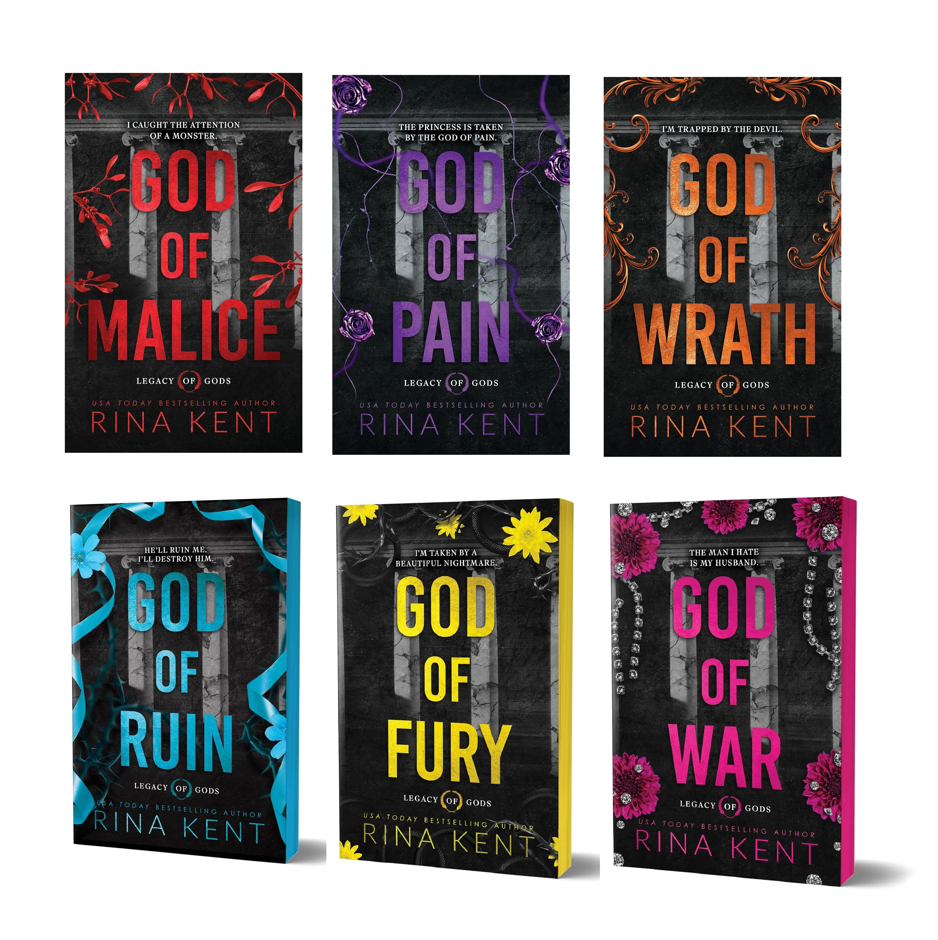 Legacy of Gods By Rina Kent (6 book series): God of Malice, God of Pain, God of Wrath, God of Ruin, God of Fury, God of War
