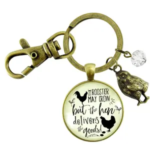 Chicken Keychain Rooster May Crow Hen Delivers Jewelry