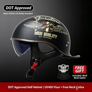 Bestselling Dot Certified Harley Retro Half Helmet, Universal Motorcycle Electric Bike Helmet with Lens, Free Skull Scarf Included