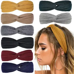 Women's 8-Pack Boho Knot Headbands - Soft Ribbed Knitted Elastic Anti-Sweat Hippie Style Accessory Kit, Non-Slip Turban Headwraps for Workout, Daily Wear, 90s Trendy Hair Accessories (Assorted Colors), Accessory Kit Headbands, Anti-Sweat Headbands