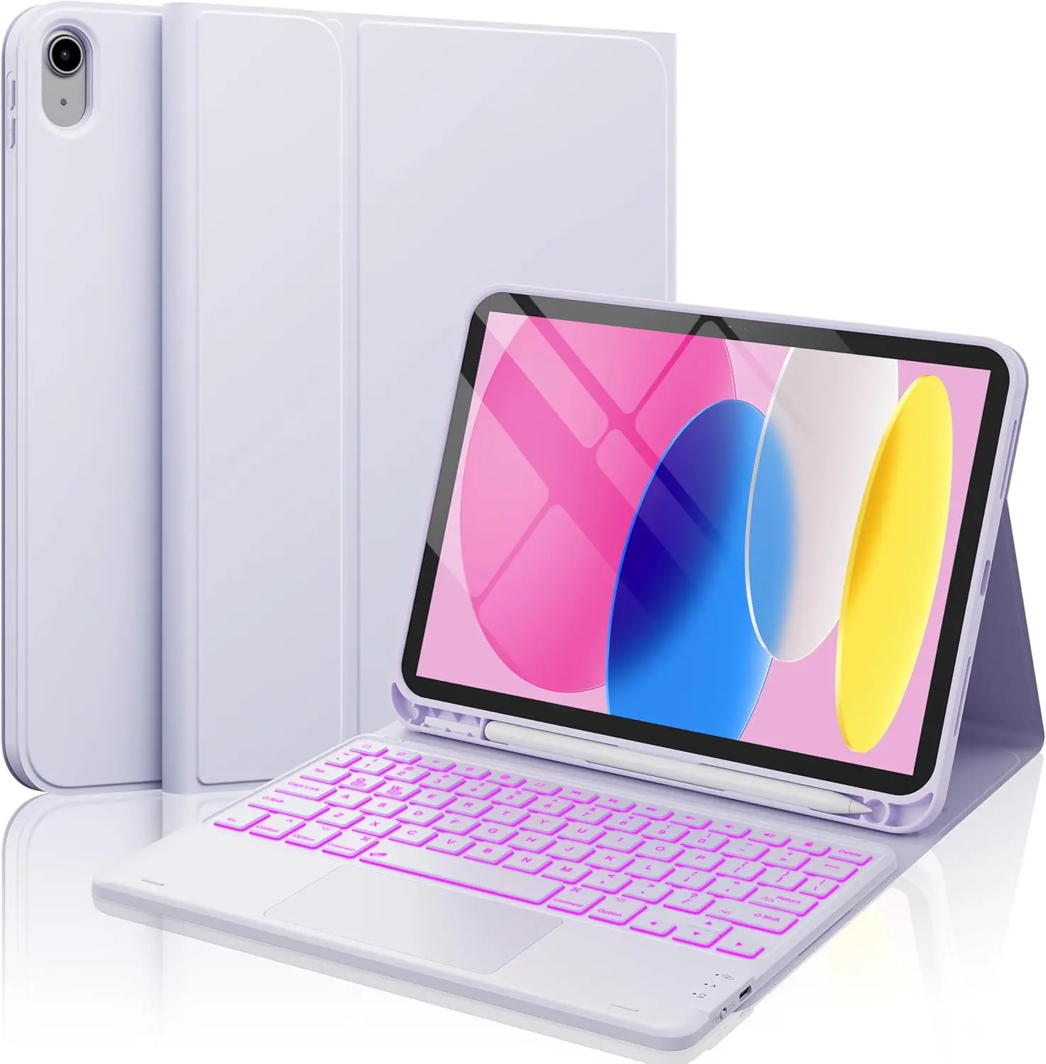 [CHESONA] for iPad 10th Generation Case with Keyboard, 7 Color Backlight, Multi-Touch Trackpad, Flip Stand Case with Pencil Holder, 2 Wireless Channels for iPad (A16) 11th/10th Gen 2025/2022, Purple.