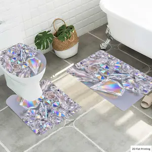 1/3Pcs Sparkling Iridescent Crystals in Decorative Bathroom Mat Set, Flannel Non Slip Bath Rug, Toilet U-Shape Mat, Toilet Lid Cover, Thickened Soft Absorb Water, Microfiber Surface Memory Foam Cushion, Home Bath