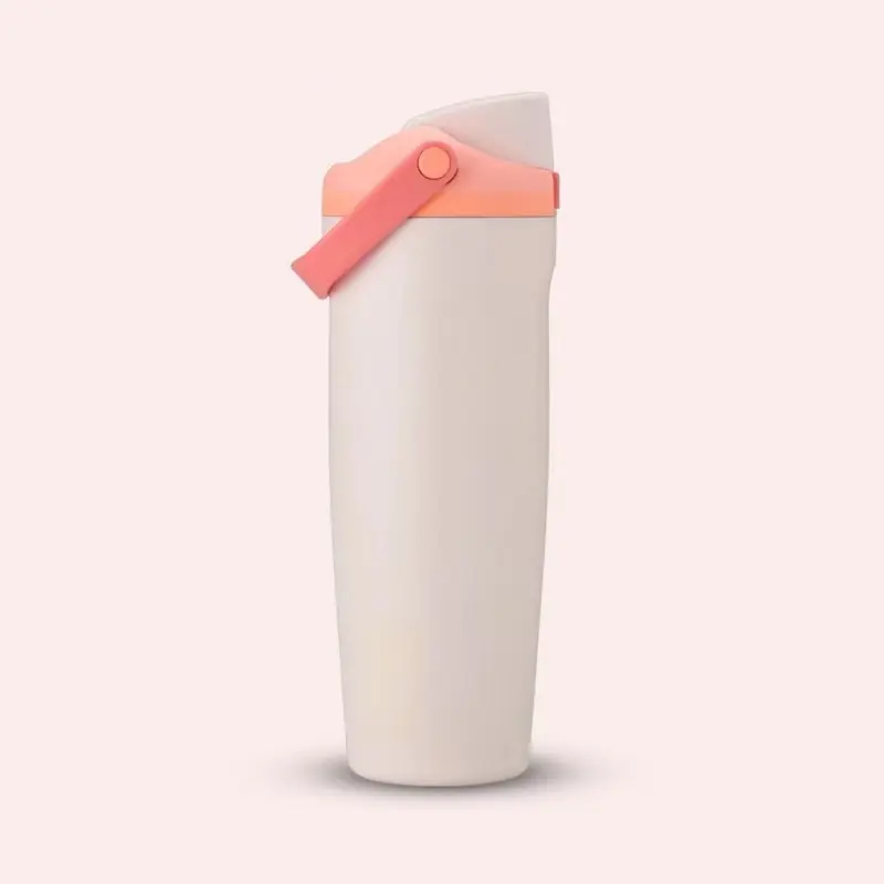 Insulated stainless steel water bottle, equipped with a built-in straw and barrel-shaped handle, suitable for travel, school, and sports, with a capacity of 30 ounces, BPA-free, and leak-proof