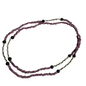 Purple Perfection Removable Waist Beads Jewelry - Purple Beads with Black Accents and Gold-Tone Spacers