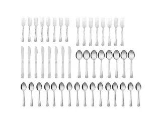 stays Swirl 49 Piece Stainless Steel Flatware and Organizer Tray Set, Silver, Service for 8 3.29 lb