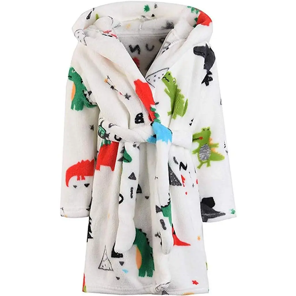 L-GCS031   Boys Girls Bathrobes,Toddler Boy Girl Robes,Children's Plush Soft Coral Fleece Hooded Pajamas Sleepwear for Kids