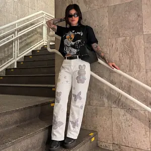TCH - mothersdaygift Sparkle into Her Heart with Custom Crystal Jeans: Butterfly, Teddy & Bunny Bling, Perfect for Trendy Moms and Y2K Fashion Lovers!