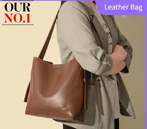 Huge Work Tote Bag with Pockets | Elegant Leather Bucket Bag for Women | Professional Laptop Bag | Large Capacity Leather Handbag for Work | Multi-Pocket Organizer | Leather Bag for Daily-use