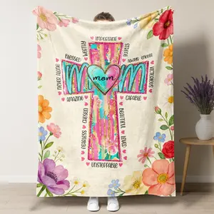 BARLEY ONE Mother's Day Gift, Cross "Unstoppable Mom" Faith Throw Blanket, "Mom" Faith Affirmation & Floral Watercolor Design, Soft Flannel Cozy Blanket, Perfect Mother's Day Gift for Prayerful & Christian Mothers