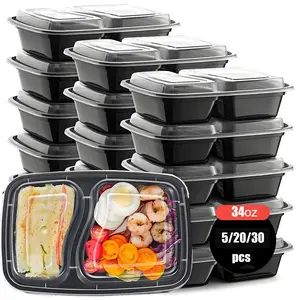 Set of Disposable Food Storage Containers with Lids, Meal Prep Containers, Plastic Storage Box for Office and Party Use, Includes 2 Compartment Sets for Easy Carrying