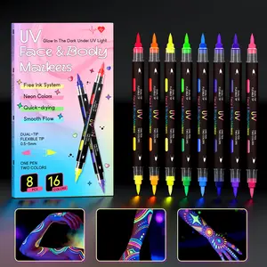 Art Markers Temporary Tattoo Set, UV Fluorescent, Glow-In-The-Dark, Beginner-Friendly, Body Art, Washable, Cosplay, Party, Halloween