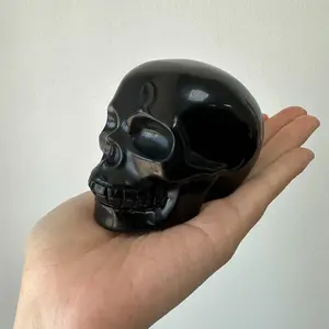 black obsidian skull carving