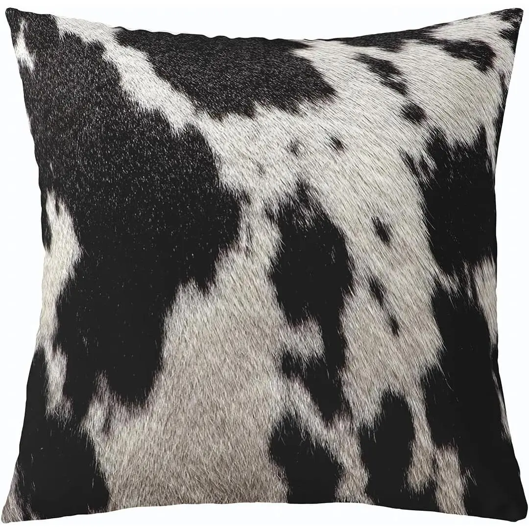 Cow Fur Throw Pillow Cover Soft Cowhid Cushion Cover Farmhous Bedroom Decor Western Farm Animal Skin Decorative Throw Pillowcase Black White Cushion Case