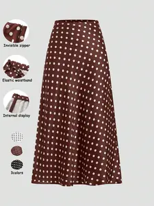 Women's 2026 Summer Satin Floral Polka Dot Maxi Wide Leg High Waist Light Midi Skirt, Suitable for Everyday Travel and Summer Outings, Womenswear