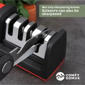 1pc 4-in-1 4-Stage Stainless Steel Knife Sharpener for Chef & Serrated Knives, Scissors Sharpener with Non-Slip Base, Safe Ergonomic Kitchen Tool, Kitchenware
