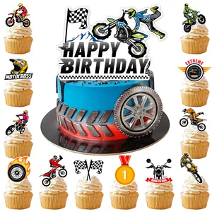 Motorcycle Cake Topper, 24 Pcs Motorcycle Cupcake Toppers/Dirtbike Cupcake Toppers + 1 Pcs Dirt Bike Cake Topper/Motorcycle Birthday Cake Decorations, for Dirt Bike Birthday Party Decorations Supplies