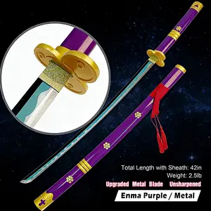 42 Inch Metal  Demon Slayer Cosplay Katana Prop with Matching Scabbard, Enma - White / Enma - Black / Enma - Purple, Unsharpened Anime Collectible for Halloween Costumes, Cosplay Events, Anime Fans Collections, Christmas & Birthday Gifts