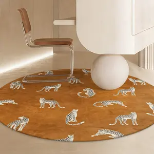 Light Luxury Bedroom Decor Round Carpet Plush Bedside Floor Mat Flannel Soft Rug Leopard Pattern Carpets for Living Room