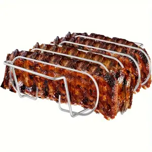 Stainless Steel Rib Rack for Grill & Smoker, 1 Count BBQ Rib Holder for 4 Full Racks, Perfect for Roasting & Smoking on Oven, Smoker Or Charcoal Grill