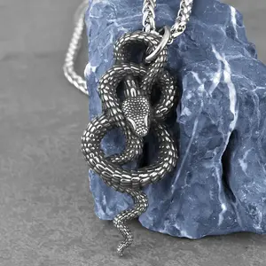 GTHIC Vintage Coiled Snake Stainless Steel Pendant Fashion Animal Accessories For Men Daily Wear