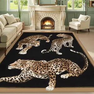 Vintage Leopard Pattern Rug, 1 Count Non-slip Soft Floor Mat, Easy To Clean Decorative Carpet for Home Living Room Bedroom Hotel