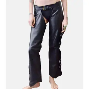 Women's Fringe Black Leather Assless Chaps