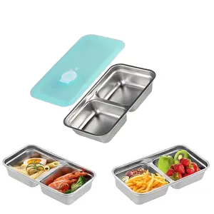 One reusable portable snack box, stainless steel double-layered snack box, stainless steel snack box with lid, with lid and compartments, suitable for travel and outdoor camping.