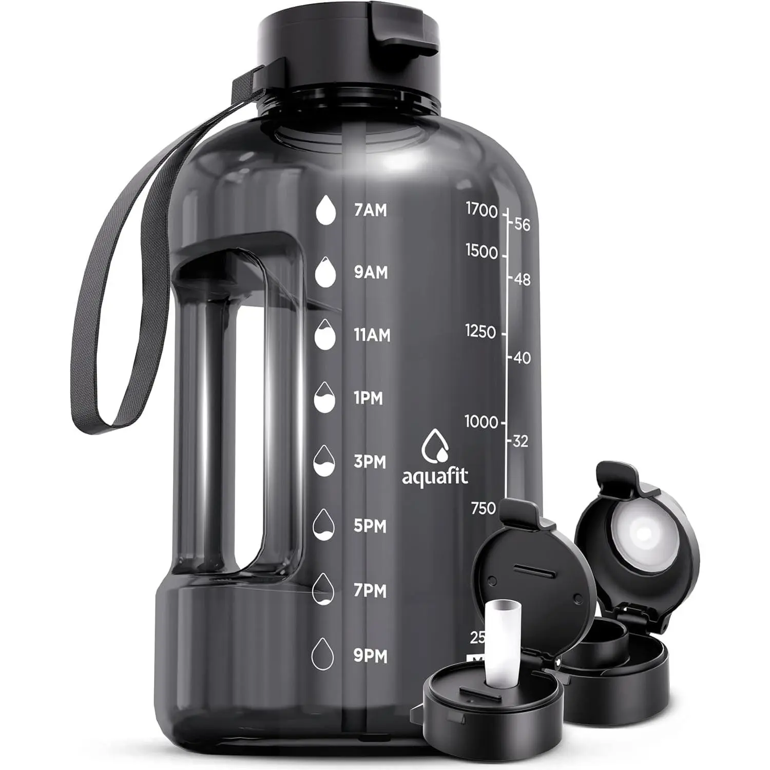 64 oz BPA-Free Half Gal Sports Water Bottle - 600ml Environmental Protection Foldable, Time Marker, Straw Lid, Chug Lid, Handle - Gym-Use Big Water Jug, Half Gallon Water Bottle, Water Bottle With Time Marker