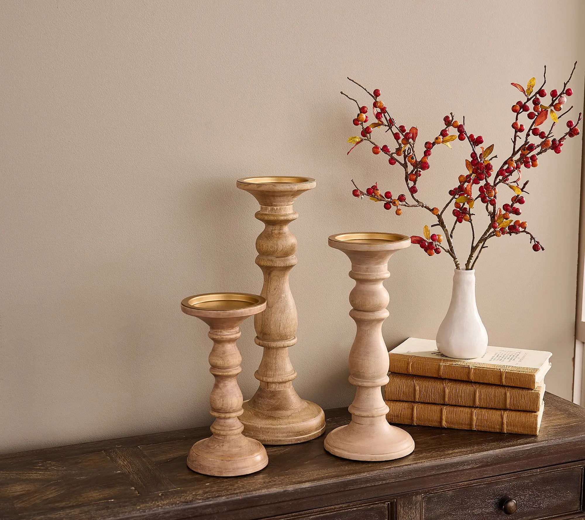 Simply Stunning Set of 3 Wood Candle Pillars by Janine Graff