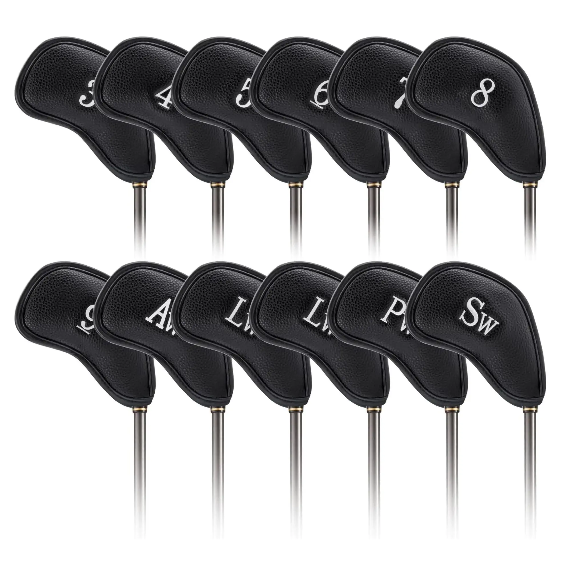 FixtureDisplays 12pcs Thick PU Leather Golf Iron Head Covers Set Fit Most Irons 15598