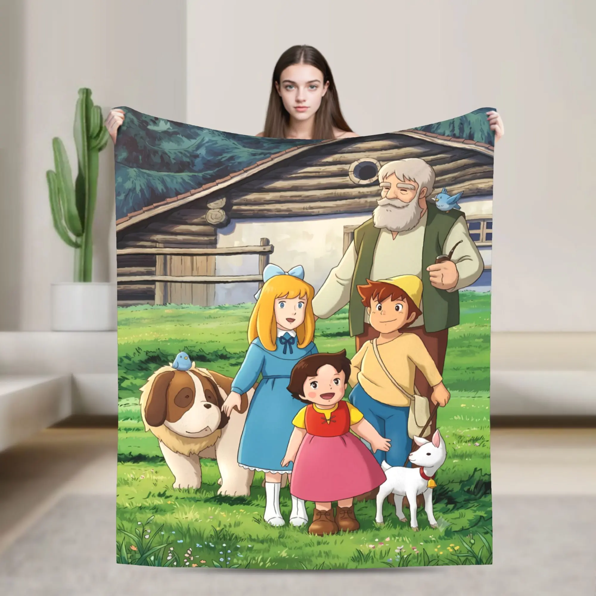 Heidi Girl of the Alps Classic Cartoon Fleece Blanket, Fluffy Anti-Pilling Lightweight Throw Blankets, Versatile Indoor Outdoor Travel Blanket, Perfect Nostalgic Gift for Anime Fans Family Bedroom Decor