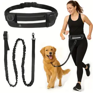 1pc Hands Free Dog Leash with Zipper Pouch waist bag, Dual Padded Handles and Durable Bungee for Walking, Jogging and Running Training Pet traction rope