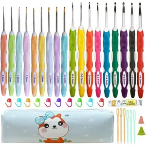18 Sizes Ergonomic Crochet Hook Set with Case,0.8mm-6mm Crochet Hooks for Arthritic Hands,Crochet Needles for Beginners,Mothers Day Gift,Crochet Lovers