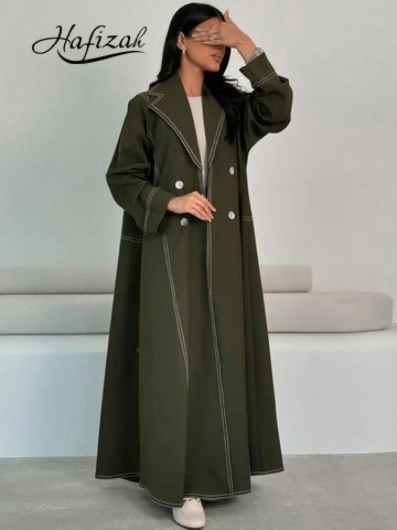 Hafizah Elegant Abaya Blouse, Loose-Fitting Western Collar Long Dress, Dual Button Design, Middle Eastern Luxury Islamic Women's Clothing, Muslim Clothing
