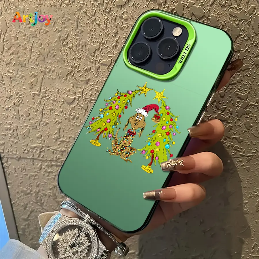 Shockproof Phone Case With Christmas Dog & Xmas Tree Print, Fresh & Soft Festive Xmas Illustration Style, Trendy Elegant Versatile Cover With Green Frame Camera Module, Compatible with iPhone 17 Pro Max,16,16 Plus,15,14,13,12, Perfect Holiday Gift
