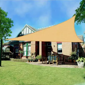 HOMEYA Waterproof Triangle Sun Sail Shade, 8 /  12 / 16 FT Garden Shade Sail Canopy UV Block Durable Oxford Fabric Sunshade Sail for Outdoor Patios Party Backyard Lawn (Beige)