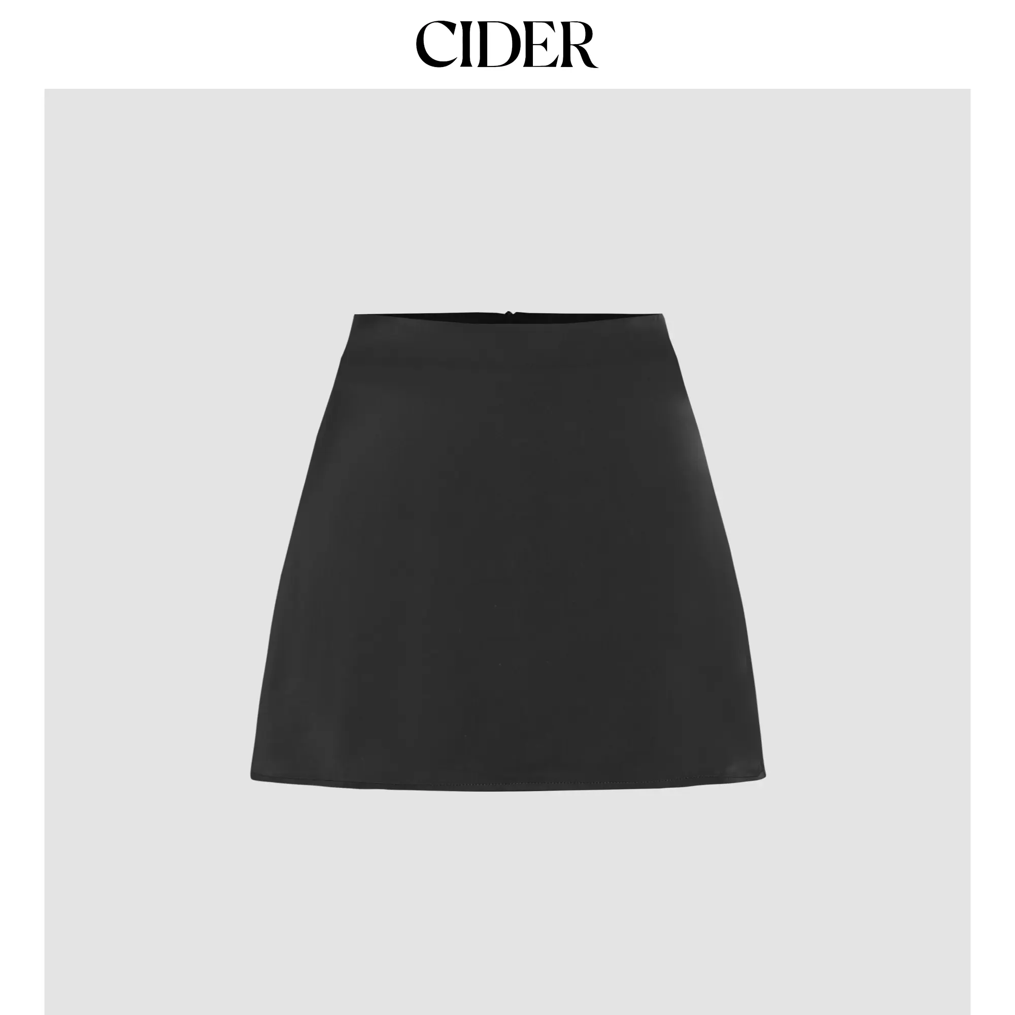 Cider Women's Solid Pattern Satin High-Waist Mini Short Skirt, Office Wear Skirt with Fitted Cut and High-Waist Stay, Plain, Woven, Mini Length, Multi-Size