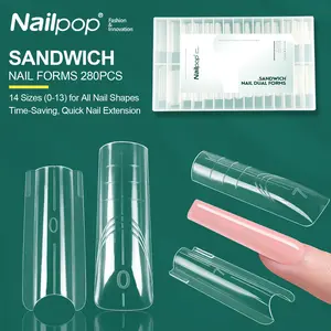 Sandwich Nail Dual Form 280/140pcs Square Oval Nail Molds Easy Shape Building Extension Nail Art Tool for Beginners & Professionals