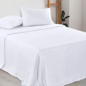 4 Pcs Bedding Queen Sheet Set, Luxury Bedding Sheets with Fitted Sheet, Flat Sheet & 2 Pillow Cases - Deep Pocket (White)