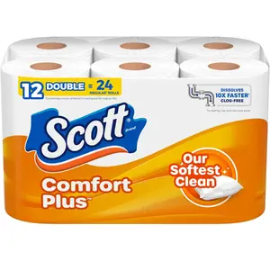 ComfortPlus Toilet Paper, 12 Double Rolls, 231 Sheets per Roll, Septic-Safe, 1-Ply Toilet Tissue