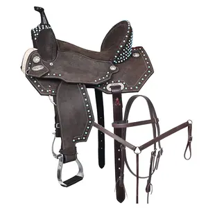 Hilason Western Horse Flex Tree Barrel Trail In Suede Leather Saddle & Biothane Tack Set