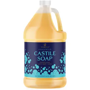 Yareli Castile Soap 64oz Unscented with All Organic Oils Vegan Cleanser for Sensitive Skin & Kids Body Wash Shower Products with Magnesium & Olive Oil