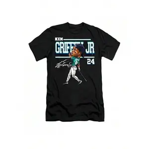 Ken Griffey Jr Signature Cotton-Shirt - Black Unisex Classic Shirt With Signature & Number 24 Design, Breathable Regular Fit