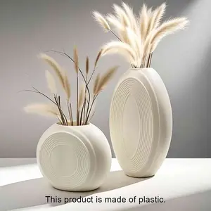 2 Pcs Wabi-Sabi Twin Vases Set – Ring Wave Texture Matte Finish Cream White, Shatterproof Lightweight Tall and Short Decor Vases for Dried Branches, Entryway and Living Room, Home Decorative Vase, Decorative Flower Vase Set Vase Kit
