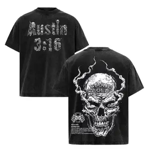 Urban Streetwear Black Washed Stone Cold Steve Austin Graphic T Shirt for Men 3 16 Print Crewneck Cotton Tee Casual Top for Daily Activities and WWE Fans